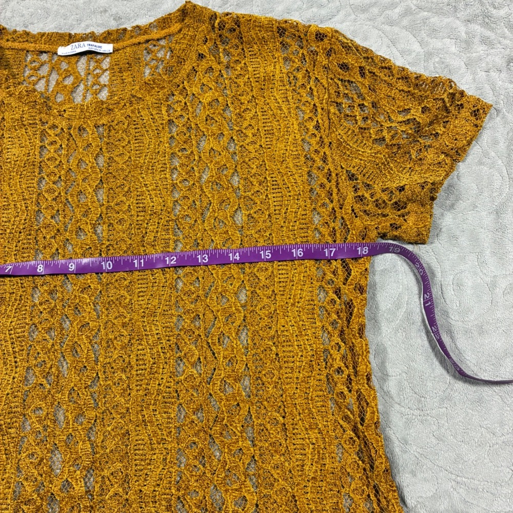 Zara Mesh Crochet Lace Short Sleeve Top Size M Gold Festival Layering Glam - Picture 8 of 8